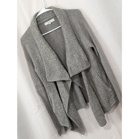 NWOT! ANN TAYLOR LOFT! WOOL BLEND NUBBY FINISH BEIGE OPEN CARDI SWEATER! SZ M - Picture 7 of 7